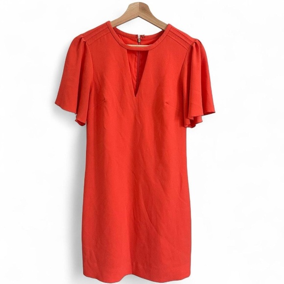 Trina Turk Orange Coral Flutter Sleeve Shift Dress 2 - Picture 2 of 6